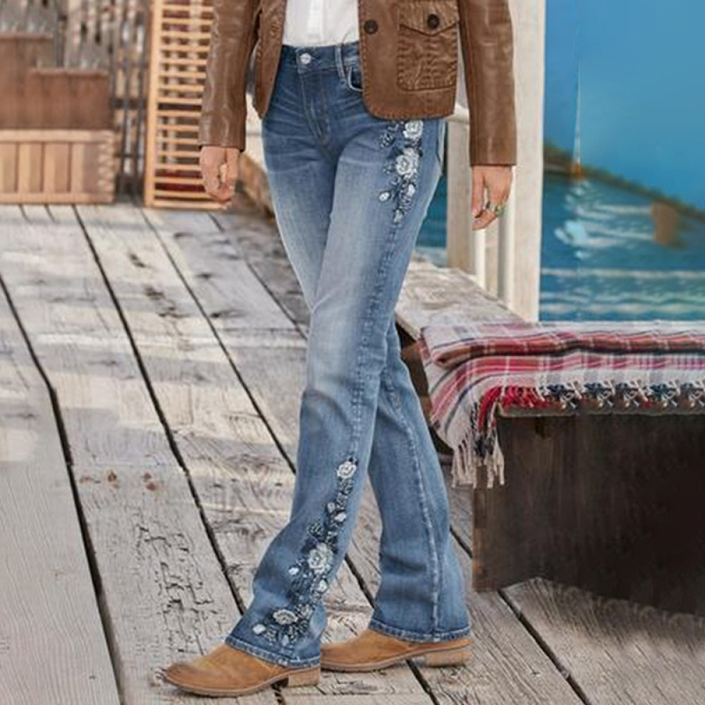 Embroidered Vintage Slim Fit Micro-Flare Jeans