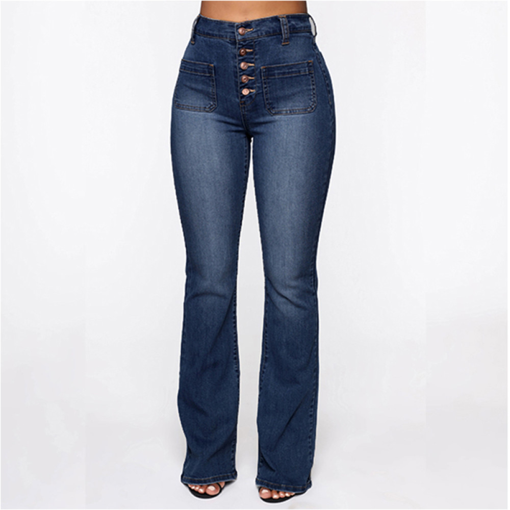 High Waist Button Bootcut Jeans