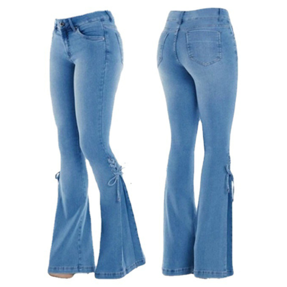 Mid-Waist Lace-Up Flared Jeans
