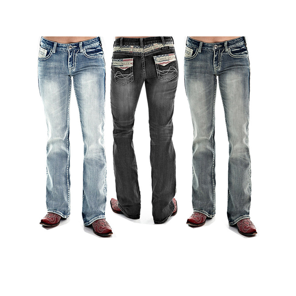 Retro Style Washed Printed Slim Jeans