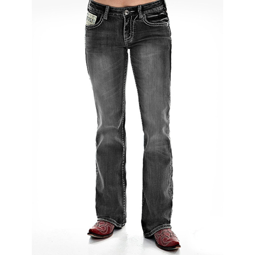 Retro Style Washed Printed Slim Jeans