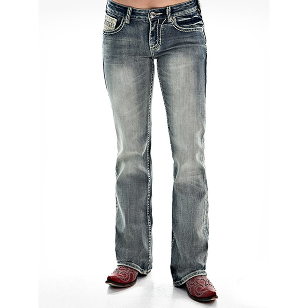 Retro Style Washed Printed Slim Jeans
