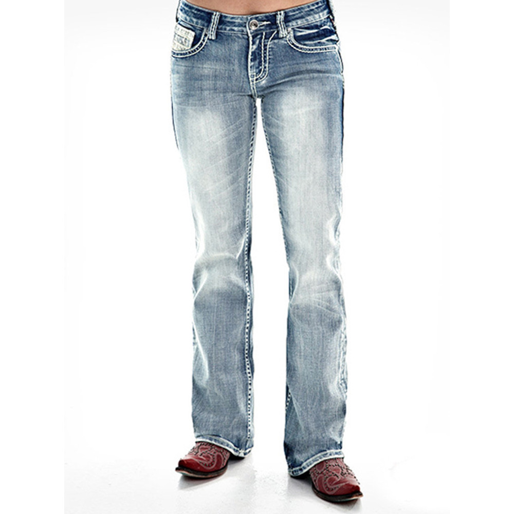 Retro Style Washed Printed Slim Jeans