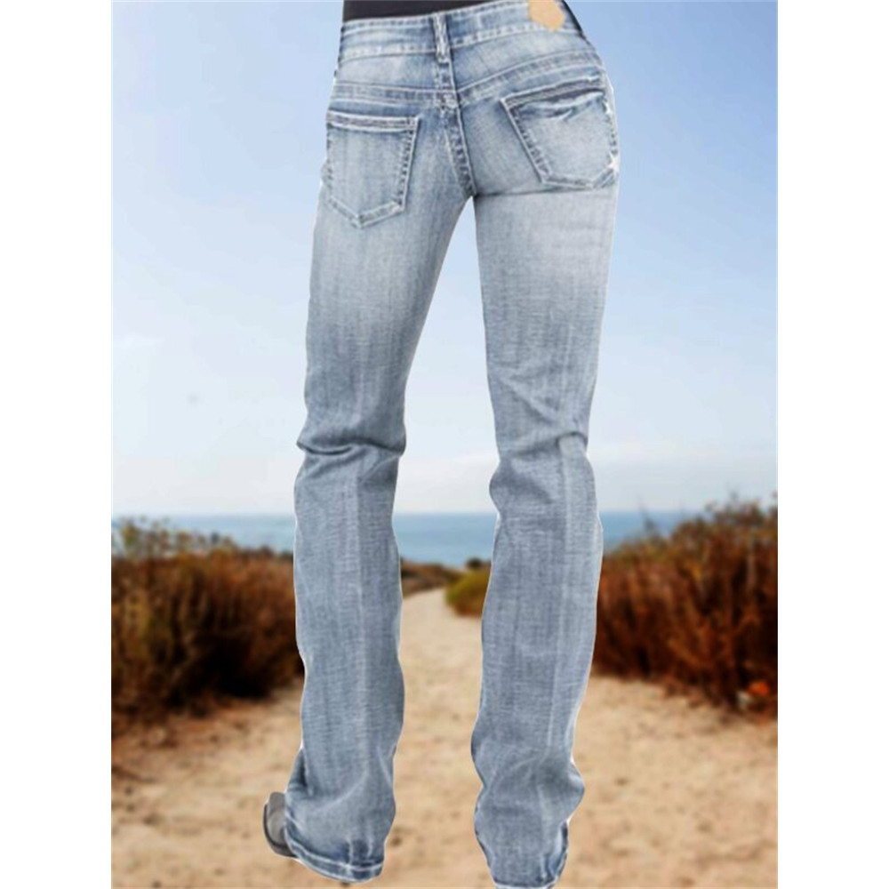 Stars Embroidered Washed Cowgirl Bootcut Jeans