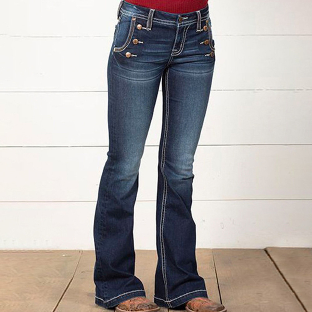 Vintage Button Slim Fit Micro-Flare Jeans