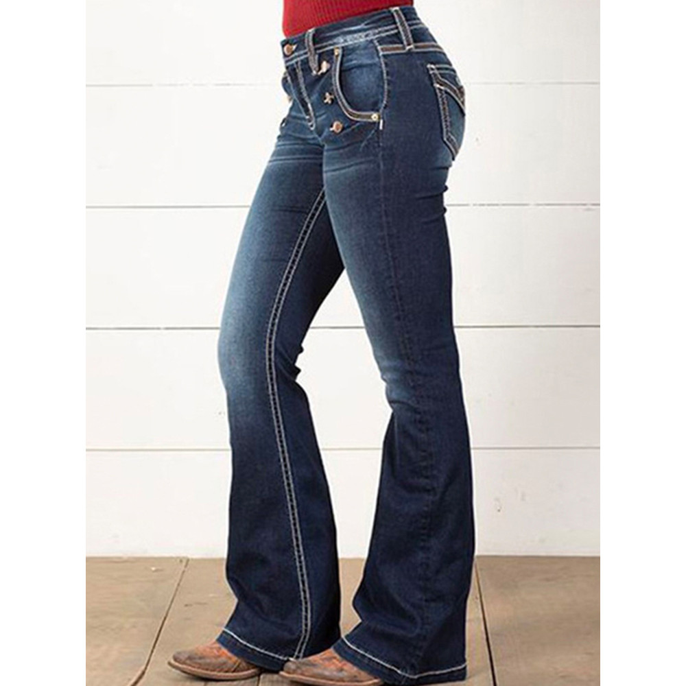 Vintage Button Slim Fit Micro-Flare Jeans