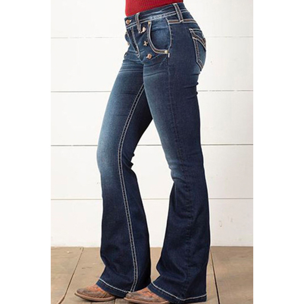 Vintage Button Slim Fit Micro-Flare Jeans
