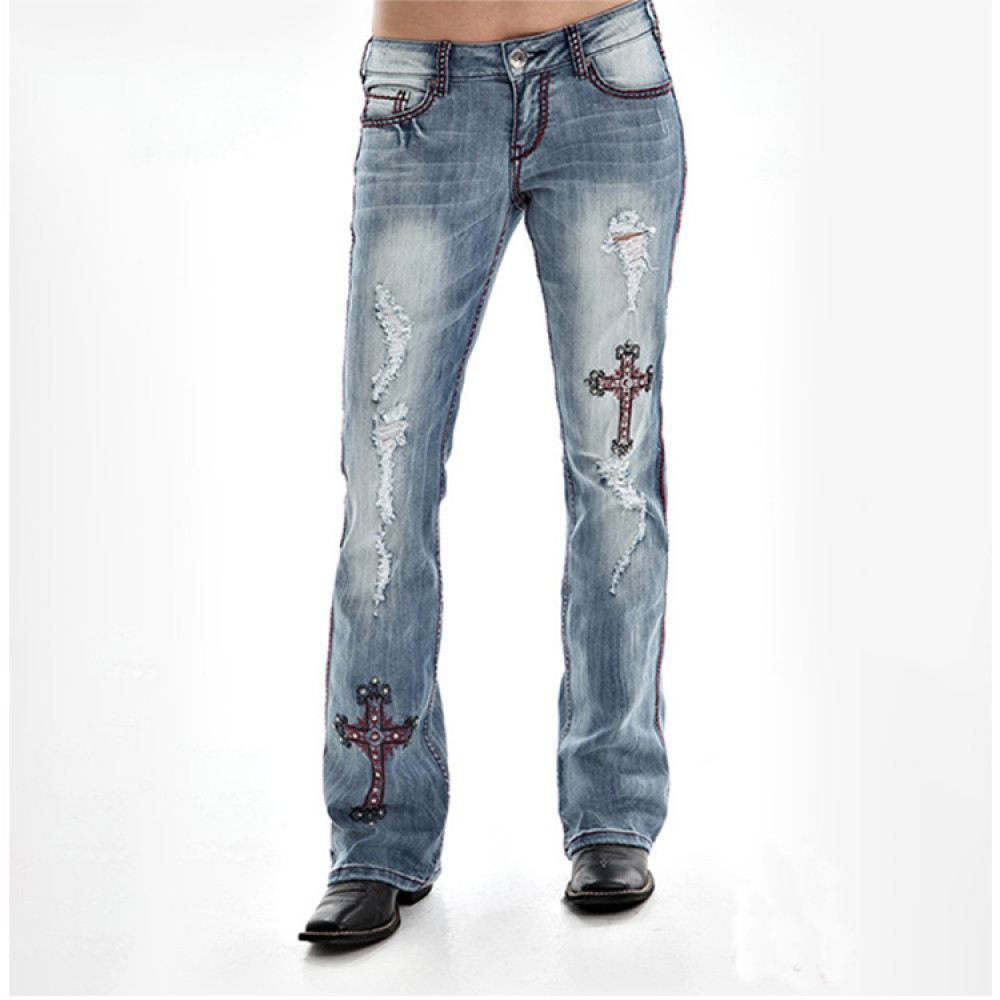 Vintage Embroidered Washed Slim Jeans