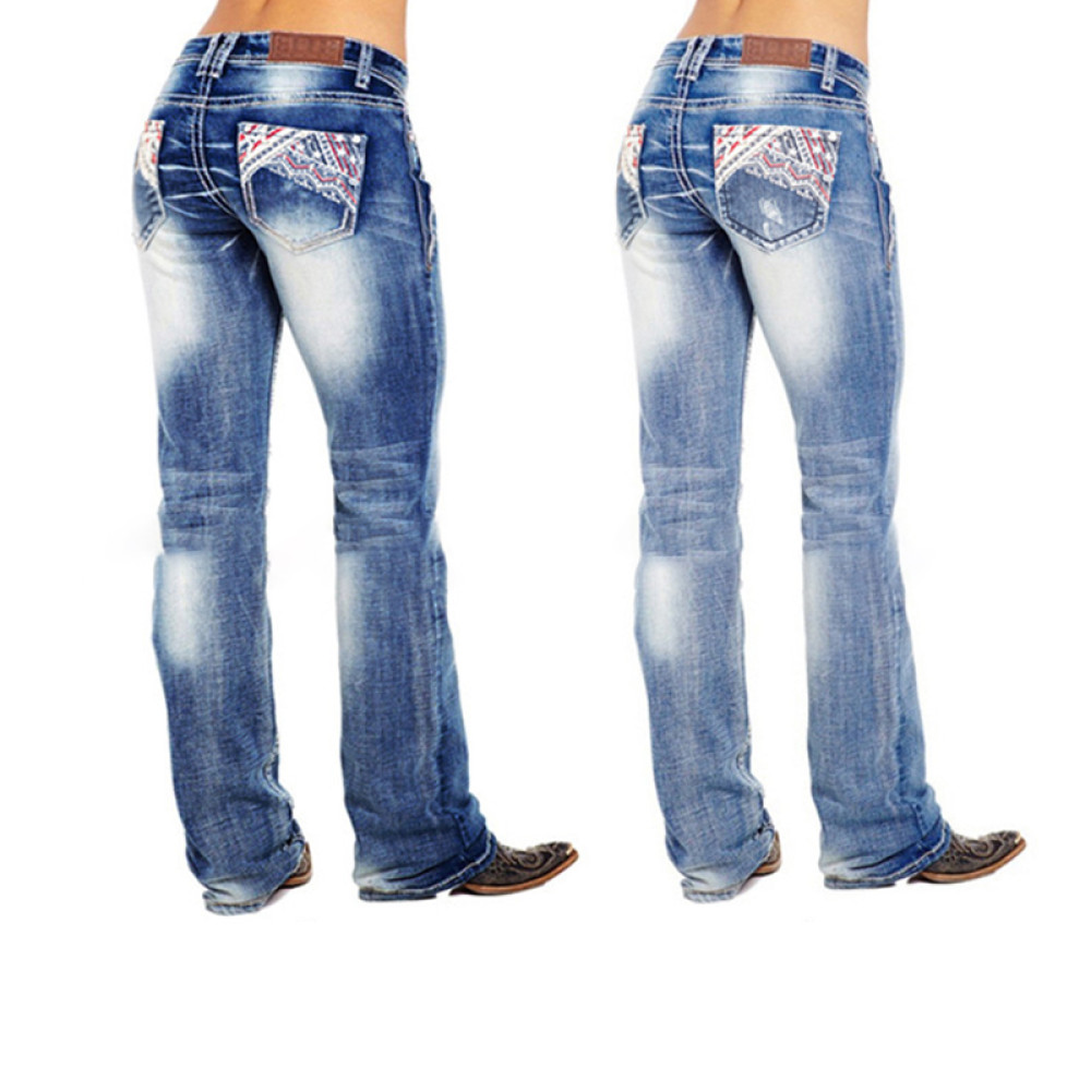 Washed Flag Embroidered  Slim Jeans