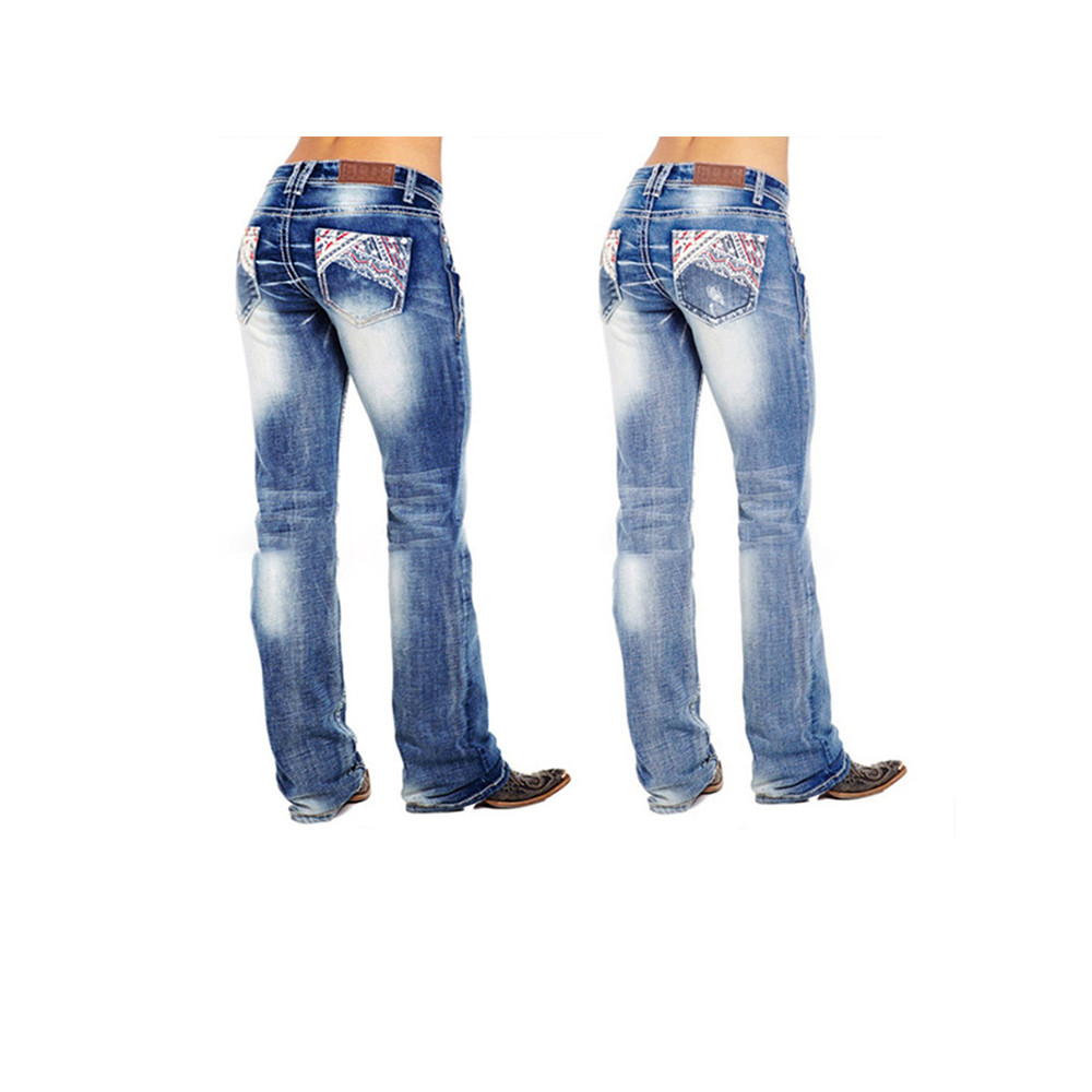 Washed Flag Embroidered  Slim Jeans