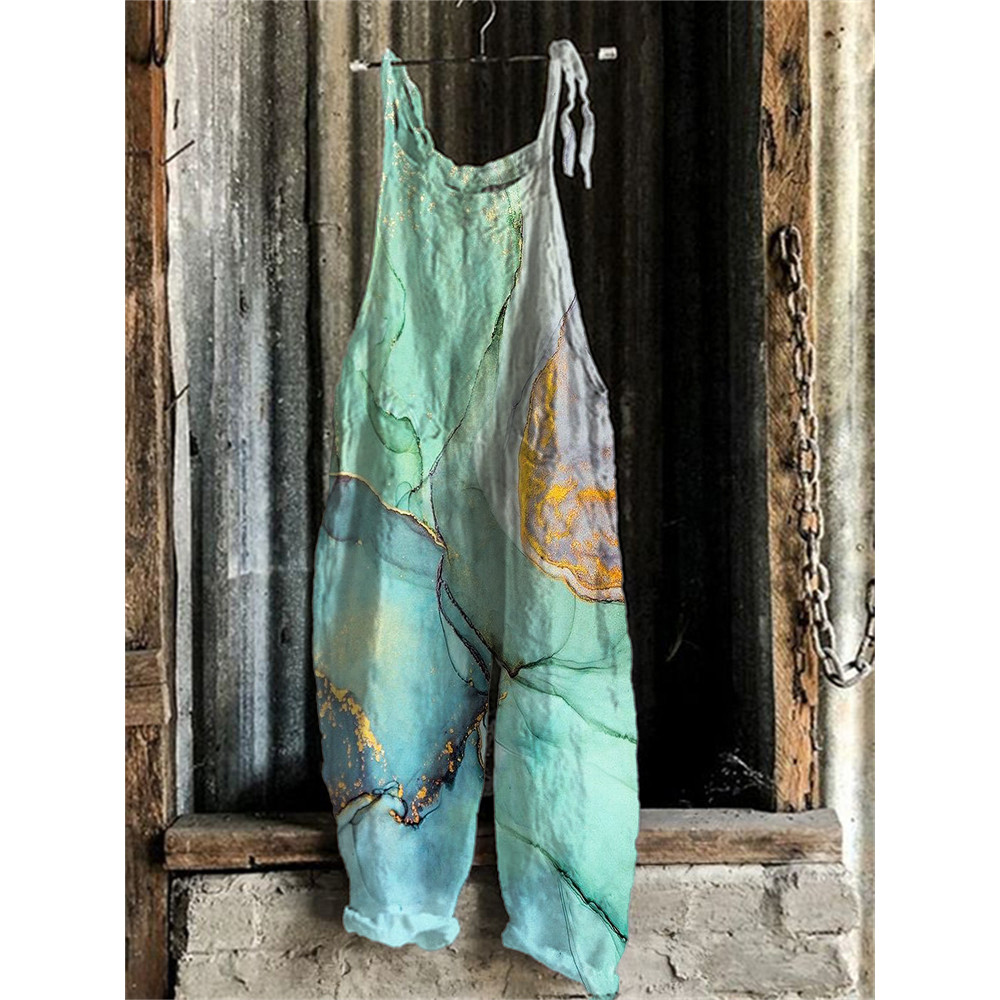Abstract Glitter Watercolor Art Loose Fit Jumpsuit