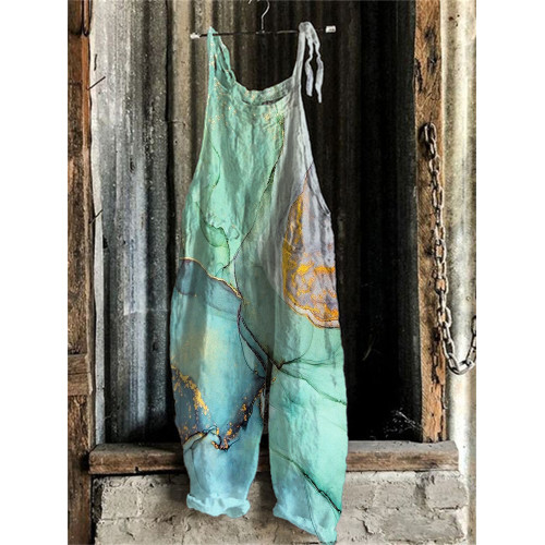 Abstract Glitter Watercolor Art Loose Fit Jumpsuit