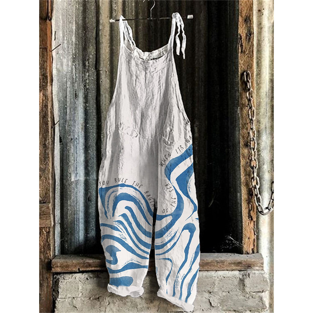 Abstract Ocean Waves Christian Art Print Linen Blend Jumpsuit
