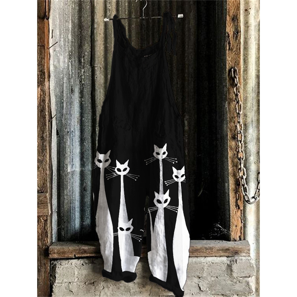 Black & White Cats Art Loose Fit Jumpsuit
