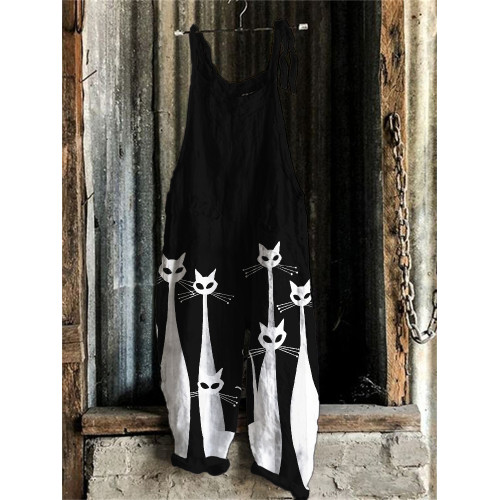 Black & White Cats Art Loose Fit Jumpsuit