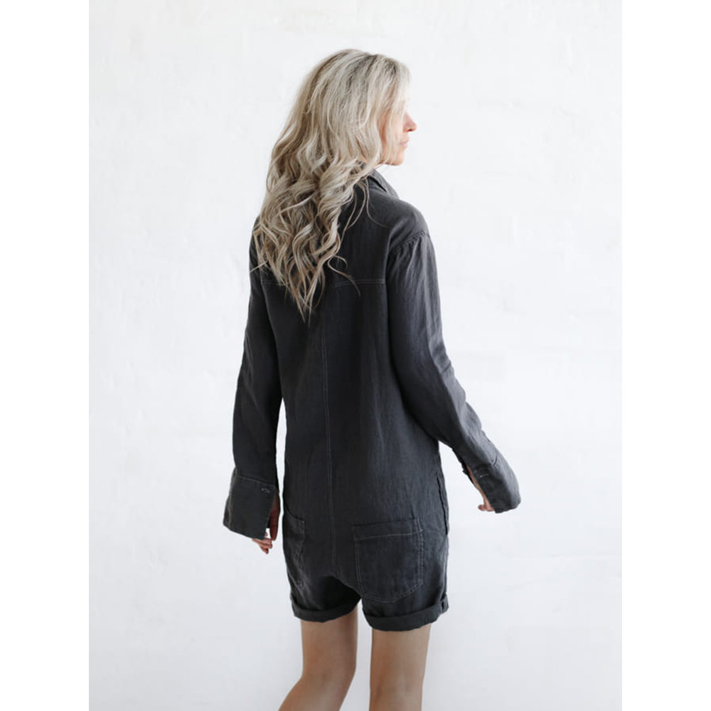 Button Up Short Linen Jumpsuit