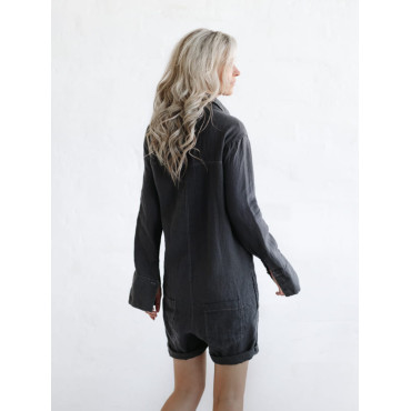 Button Up Short Linen Jumpsuit