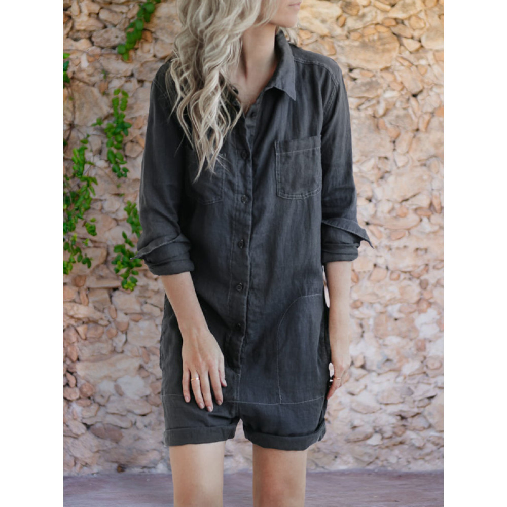 Button Up Short Linen Jumpsuit