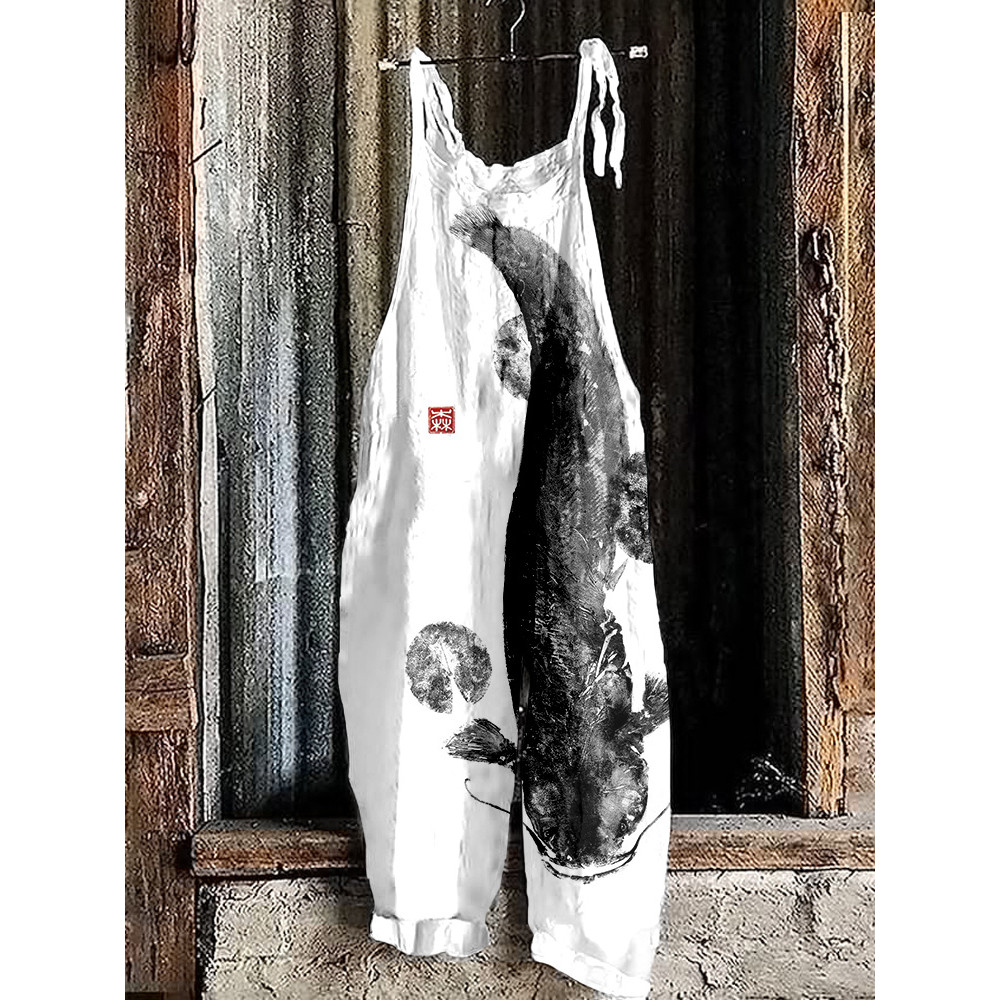 Catfish Art Linen Blend Loose Fit Cozy Jumpsuit