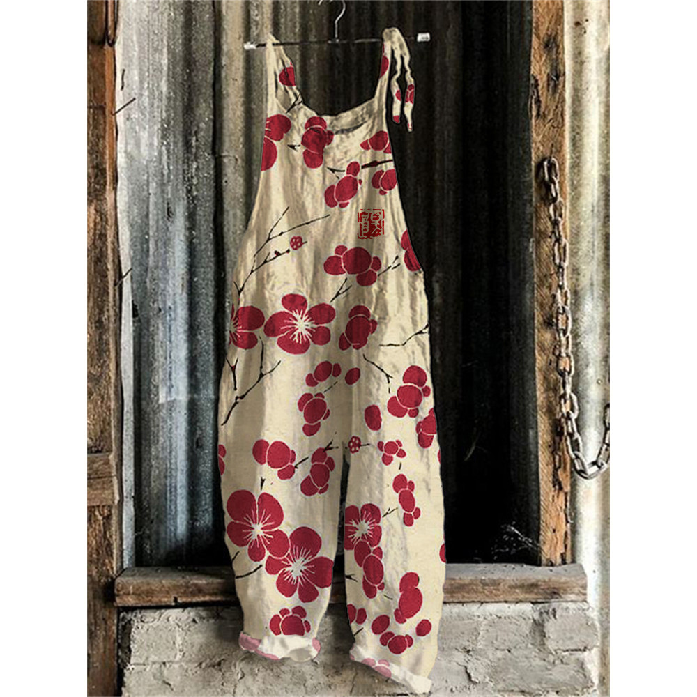 Cherry Blossom Japanese Lino Art Jumpsuit