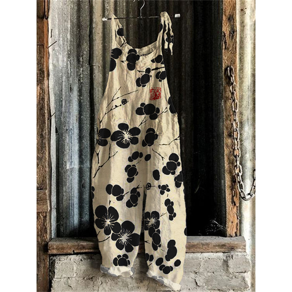Cherry Blossom Japanese Lino Art Jumpsuit