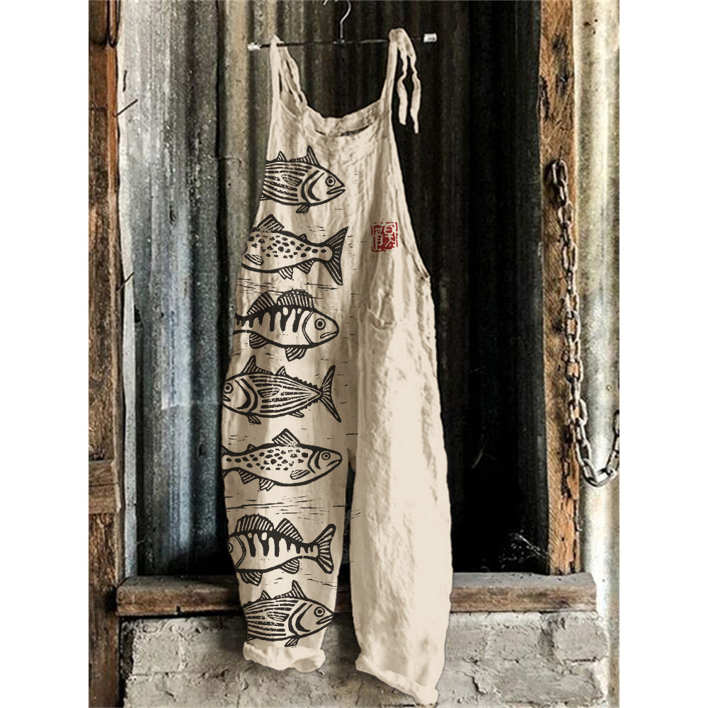 Fish Japanese Lino Art Linen Blend Jumpsuit
