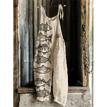 Fish Japanese Lino Art Linen Blend Jumpsuit