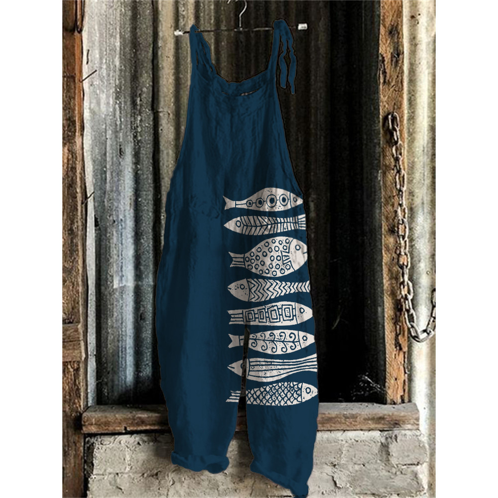 Fish Japanese Lino Art Linen Blend Jumpsuit