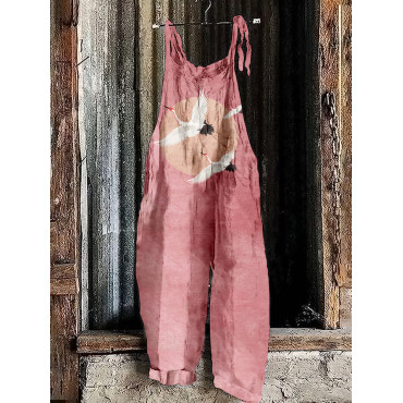 Flying Cranes Japanese Art Linen Blend Jumpsuit