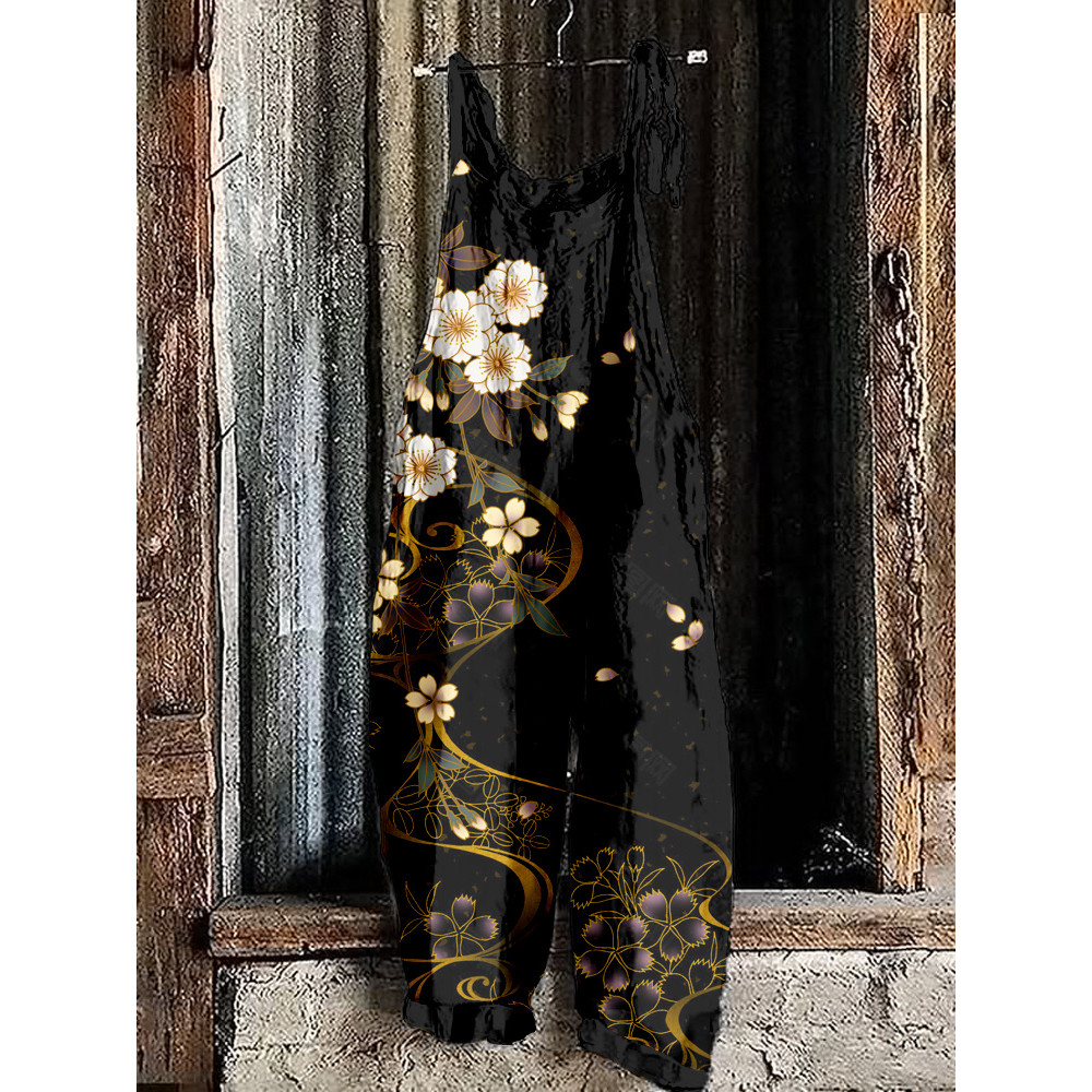 Japanese Cherry Blossoms Art Linen Blend Jumpsuit