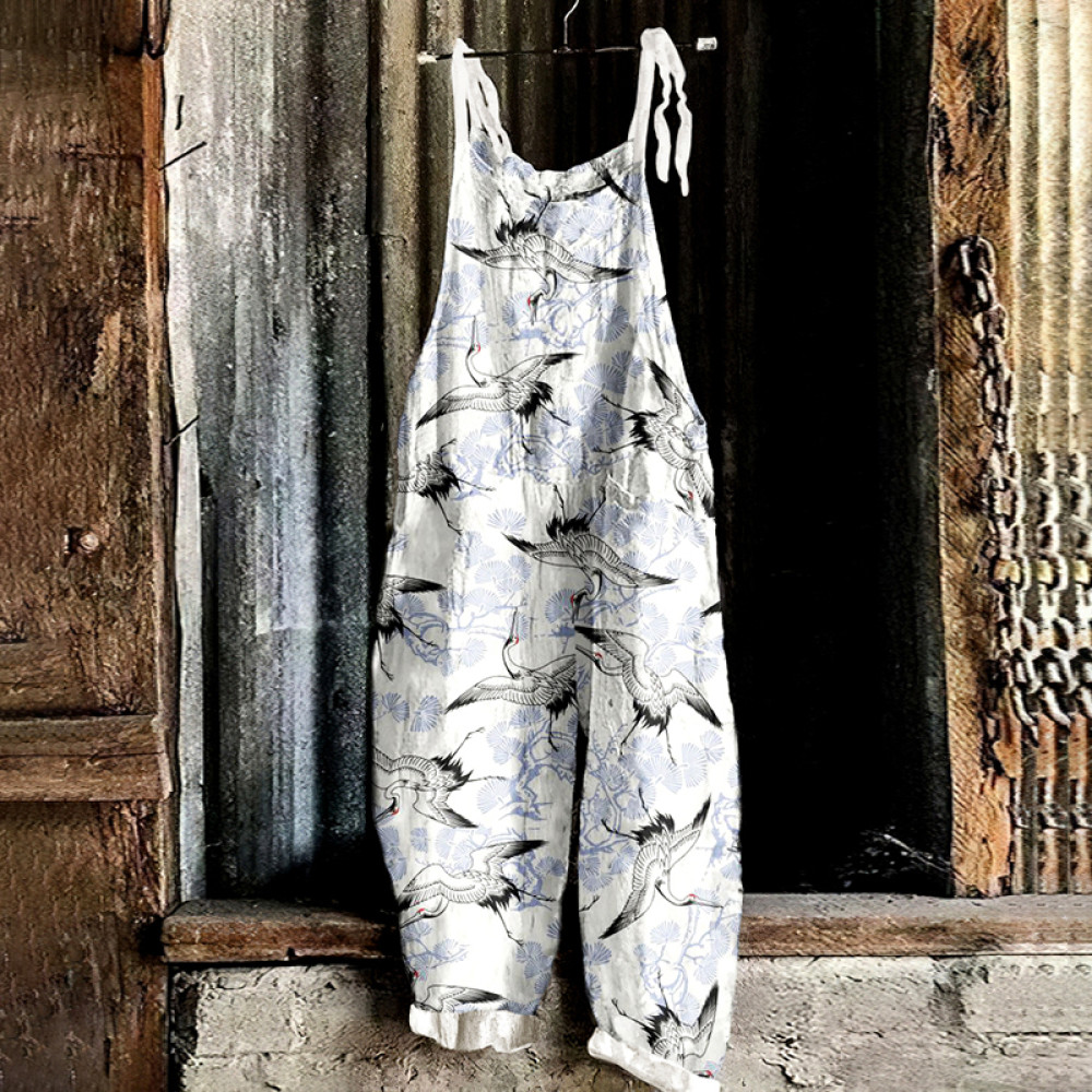 Japanese Crane Pine Tree Art Casual Jumpsuit