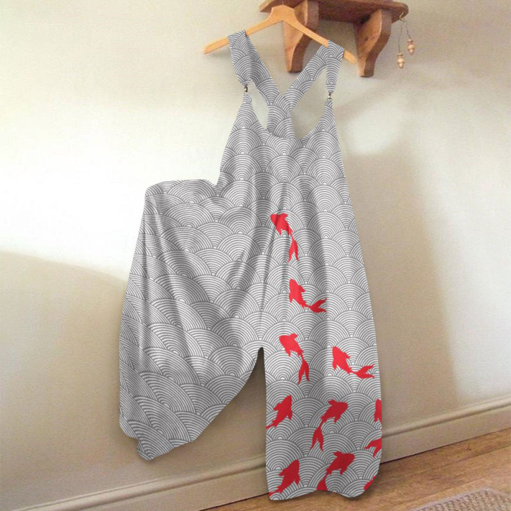 Japanese Goldfish Art Print Loose Jumpsuit