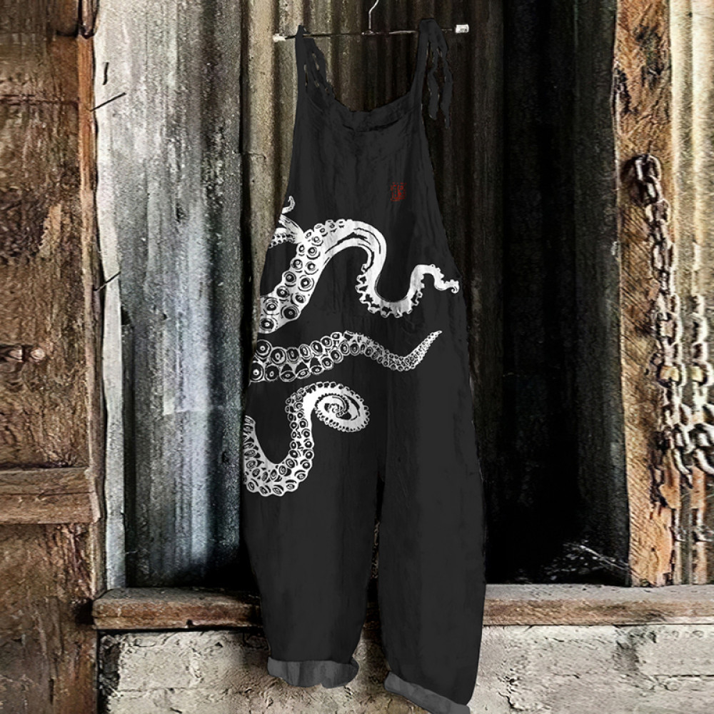 Japanese Octopus Print Loose Casual Jumpsuit