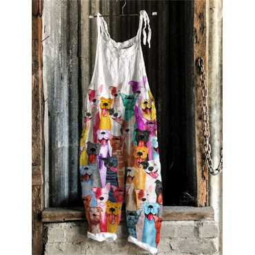 Lovely Colorful Dogs Art Loose Fit Jumpsuit