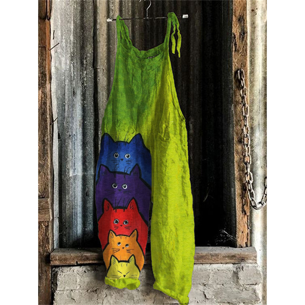 Lovely Rainbow Cats Art Loose Fit Jumpsuit