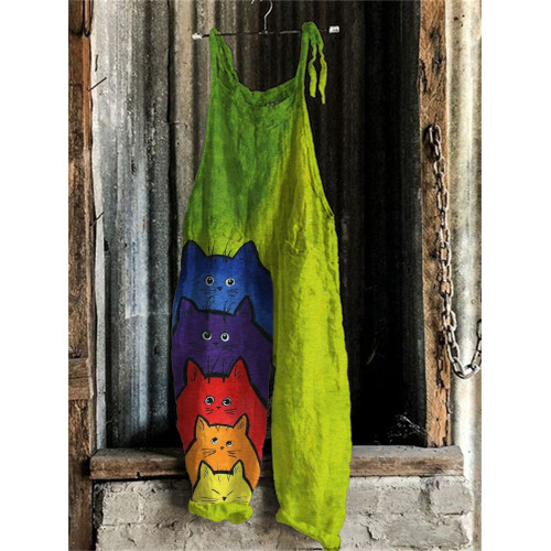 Lovely Rainbow Cats Art Loose Fit Jumpsuit