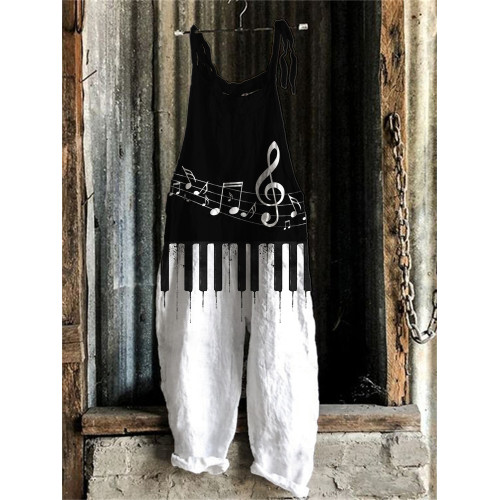 Music Notes Piano Inspired Loose Fit Jumpsuit