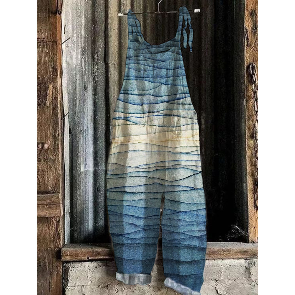 Ocean Gradient Art Linen Blend Casual Jumpsuit