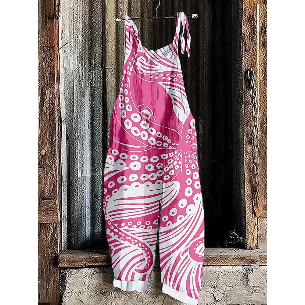 Ocean Octopus Lino Art Linen Blend Comfy Jumpsuit