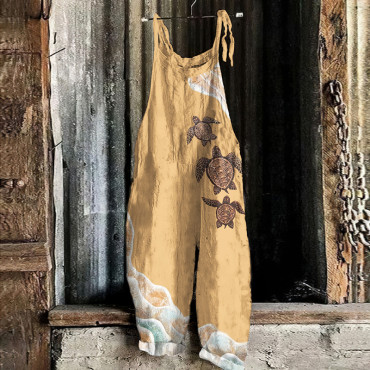 Ocean Turtle Art Print Casual Loose Jumpsuit