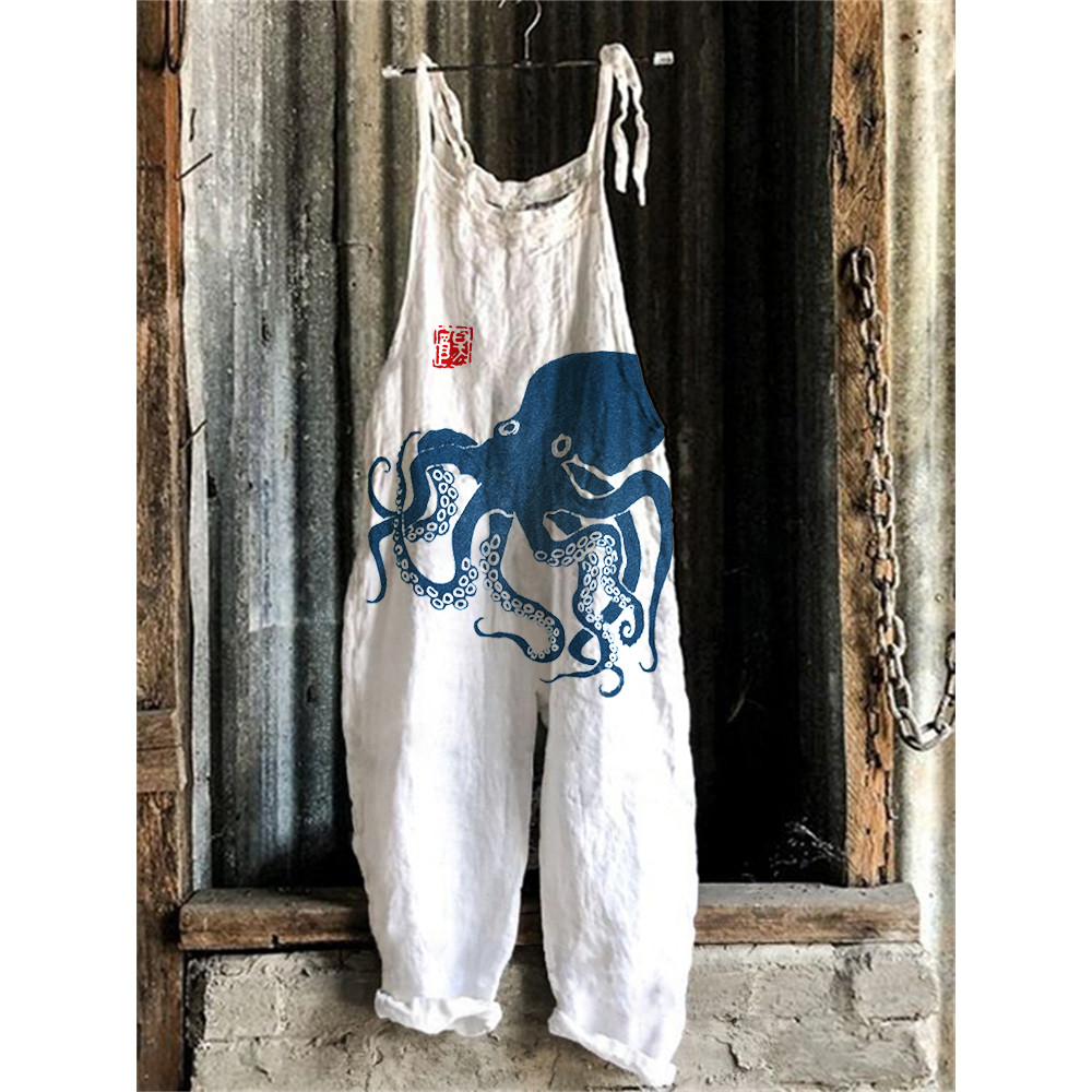 Octopus Japanese Lino Art Loose Fit Jumpsuit