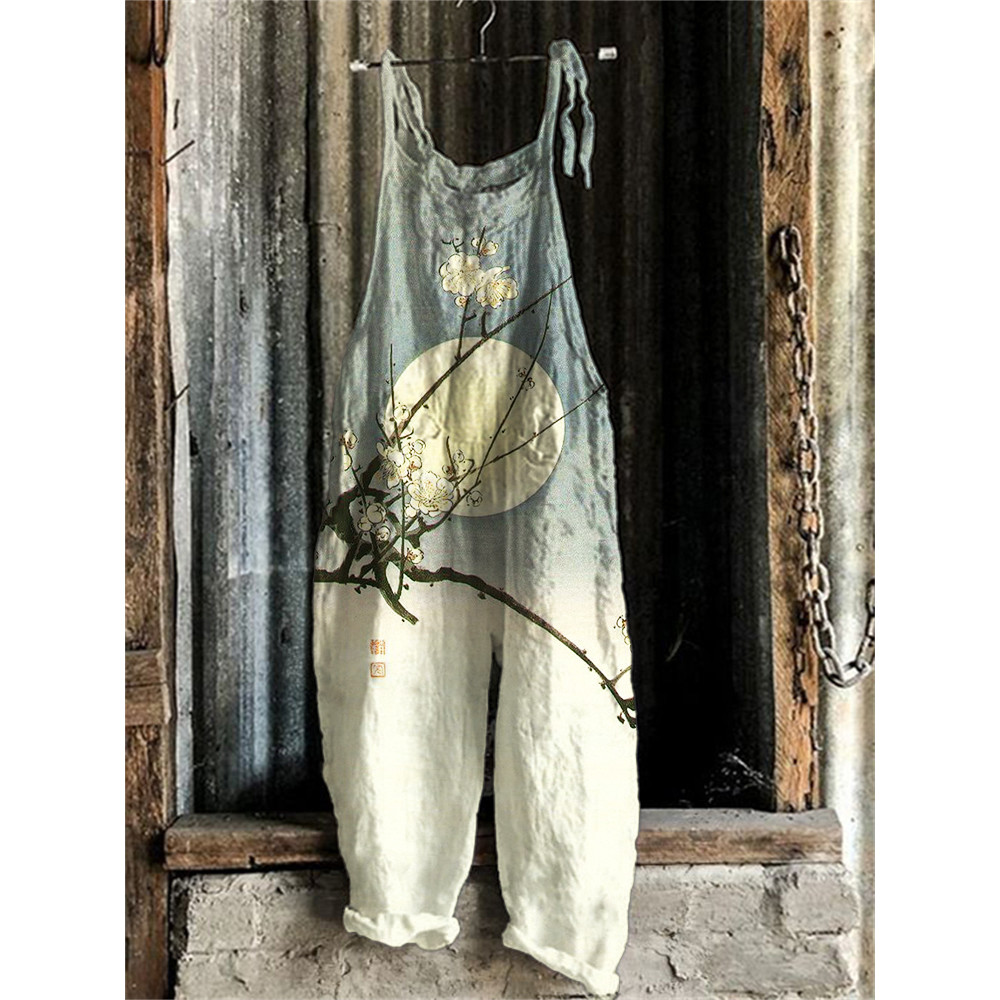 Plum Blossom Full Moon Gradient Japanese Art Jumpsuit