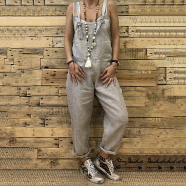 Retro Casual Cotton And Linen Loose Jumpsuit