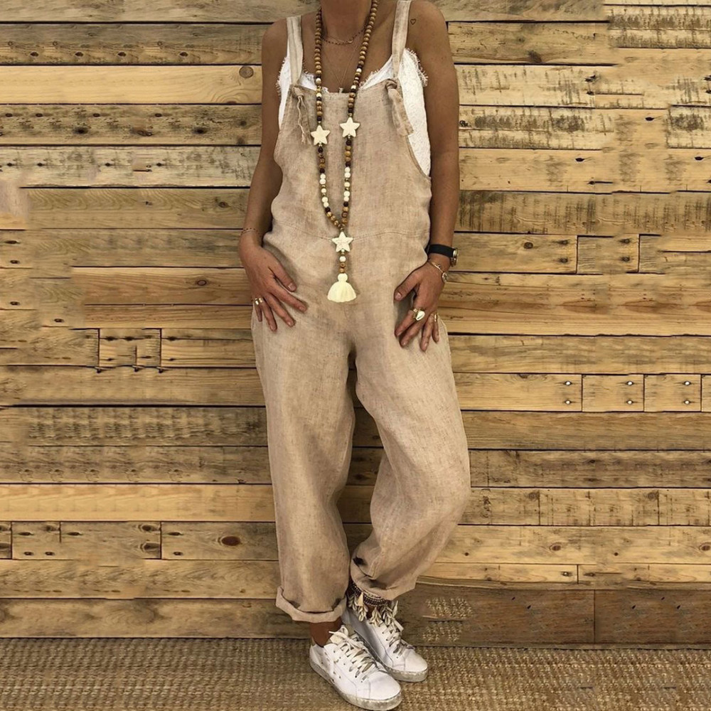 Retro Casual Cotton And Linen Loose Jumpsuit