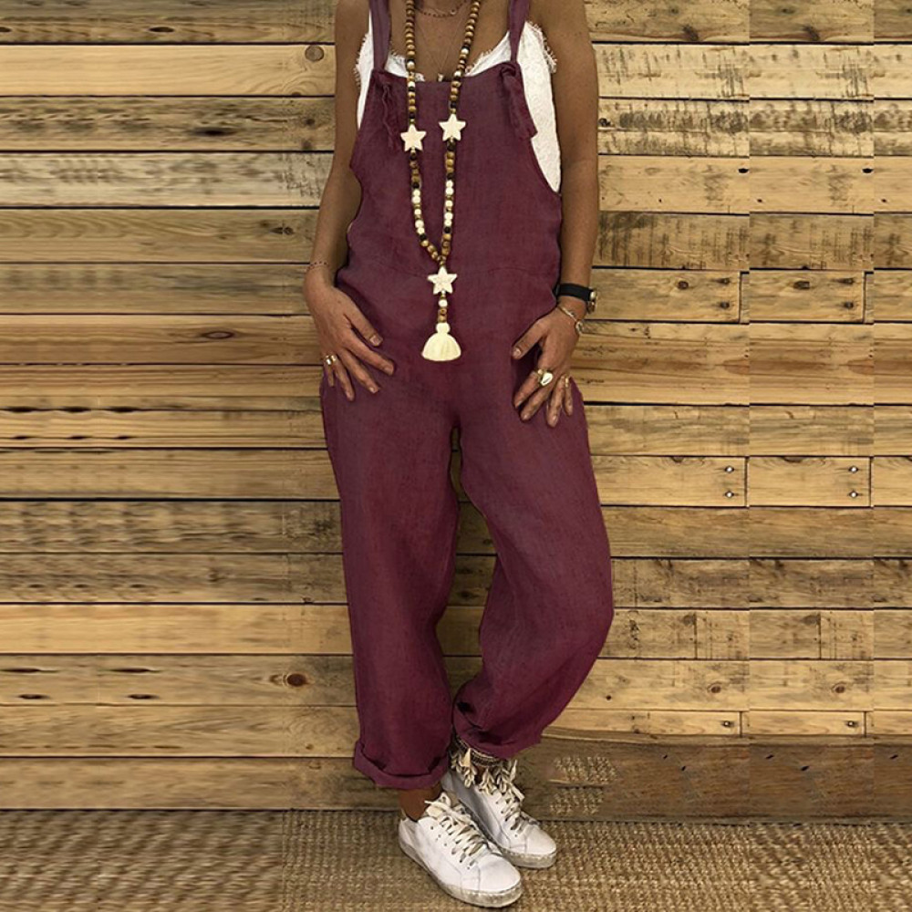 Retro Casual Cotton And Linen Loose Jumpsuit
