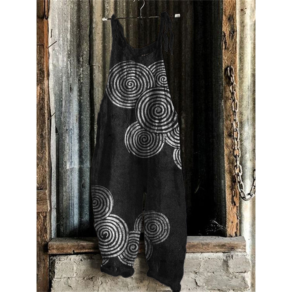 Sea Waves Ripples Japanese Lino Art Linen Blend Jumpsuit