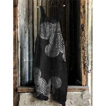 Sea Waves Ripples Japanese Lino Art Linen Blend Jumpsuit