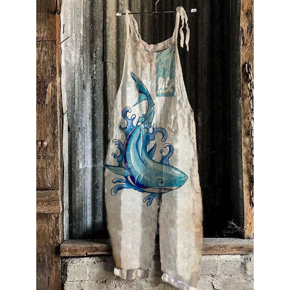Shark Japanese Vintage Art Linen Blend Jumpsuit