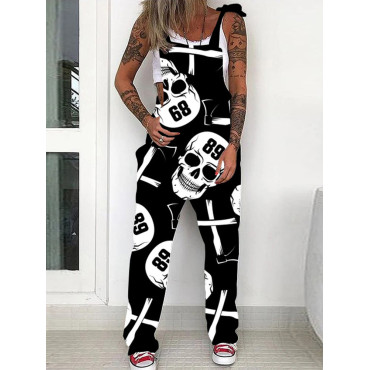 Skull Print Casual Loose Jumpsuit