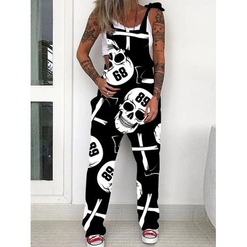 Skull Print Casual Loose Jumpsuit